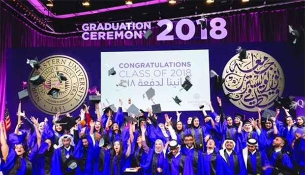 NU-Qu2019s Class of 2018 students celebrate the end of their undergraduate careers at their graduation ceremony.