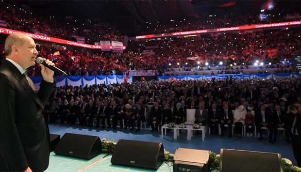Turkish President Recep Tayyip Erdogan addressing his supporters during a rally in Istanbul