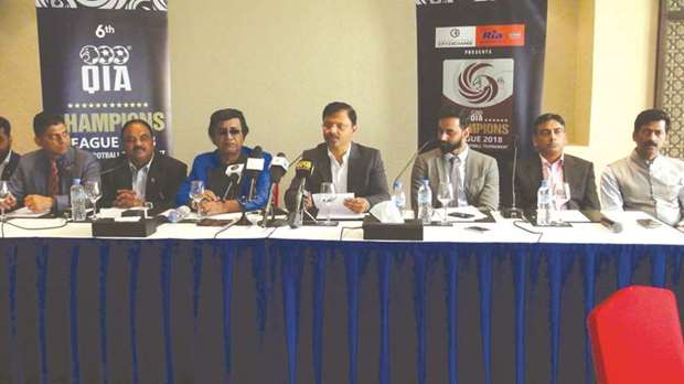 Officials of the Qatar Indian Association for Football address a press conference yesterday.