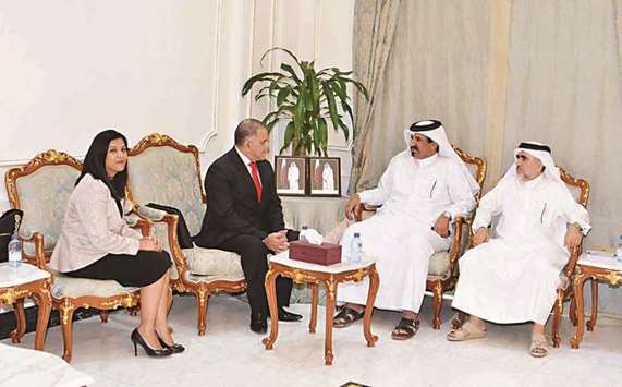 Al-Kuwari receives Moosa and his accompanying delegation during a business meeting held in Doha yesterday.