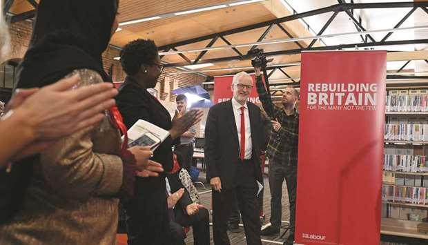 Labour Party leader Jeremy Corbyn attends the launch of his partyu2019s European election campaign in Chatham, southeast England, yesterday.