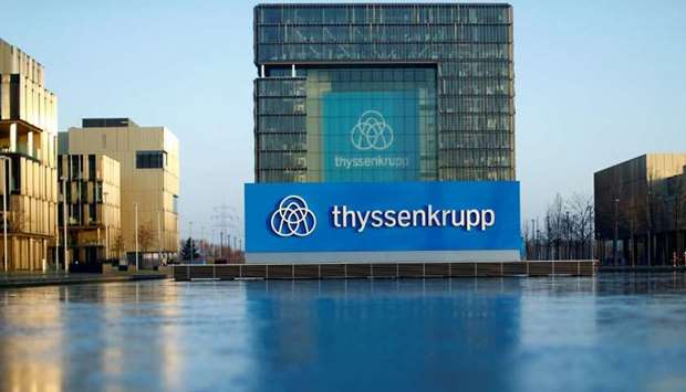 A logo of Thyssenkrupp AG is pictured at the company's headquarters in Essen