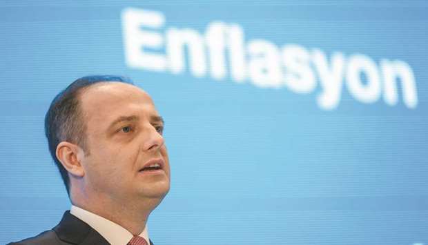 Turkish Central Bank governor Murat Cetinkaya speaks at his press conference in Istanbul yesterday. He defended the banku2019s stable of reserves against concerns that have grown as the lira tumbled in recent weeks.