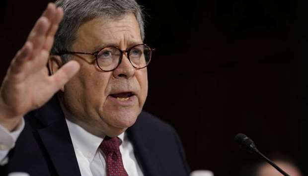 US Attorney General William Barr listens to questions as he testifies before a Senate Judiciary Committee hearing on ,the Justice Department's investigation of Russian interference with the 2016 presidential election, on Capitol Hill.