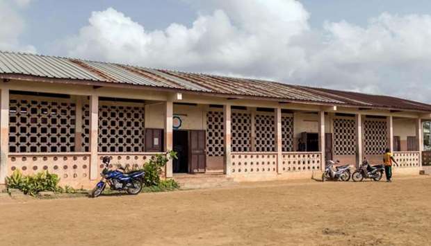 A picture taken on April 28 shows the empty yard of a polling station in Cotonou during the elections for a new parliament.