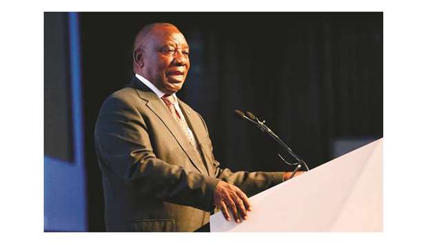 South African President Cyril Ramaphosa speaks during the formal announcement of the National and Provincial Election Results at the Independent Electoral Commission (IEC) Results Operations Centre in Pretoria, yesterday.
