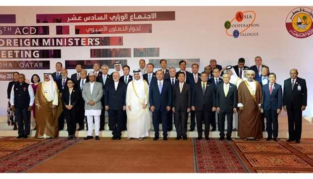 HE the Deputy Prime Minister and Foreign Minister Sheikh Mohamed bin Abdulrahman al-Thani with participants of the 16th Ministerial Meeting of Asia Co-operation Dialogue in Doha