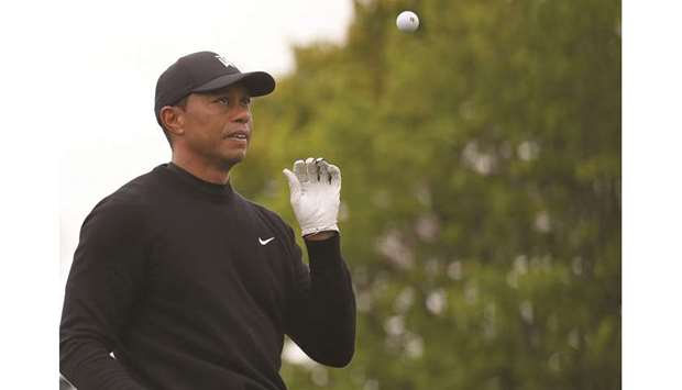 Tiger Woods catches a ball as he practices on the driving range for the PGA Championship golf tournament at Bethpage State Park u2013 Black Course. PICTURE: USA TODAY Sports
