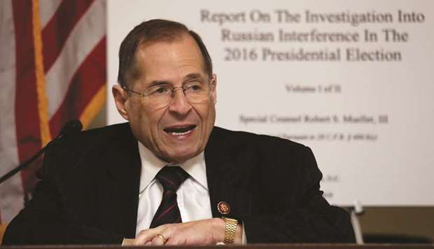 Chairman of the House Judiciary Committee Jerry Nadler takes part in a marathon reading of the redacted Mueller report in the US Capitol in Washington yesterday.