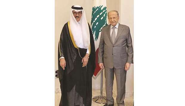 HE the Minister of State Dr Hamad bin Abdulaziz al-Kuwari with Lebanese President Michel Aoun in Beirut.