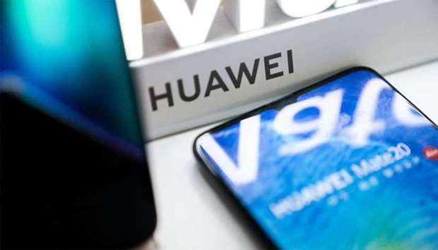 Huawei phones displayed at a retail store in Beijing