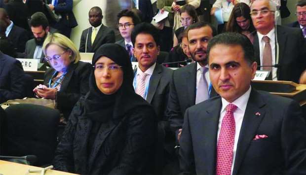 HE the Minister of Public Health Dr Hanan Mohamed al-Kuwari attending the 72nd Session of the World Health Organisation's (WHO) World Health Assembly in Geneva on Monday.
