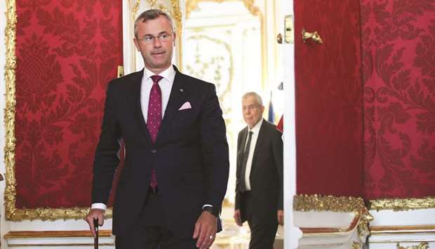 New designated FPOe Freedom Party leader Norbert Hofer walks after a meeting with Austrian President  Alexander van der Bellen at Hofburg Palace in Vienna, Austria, yesterday.