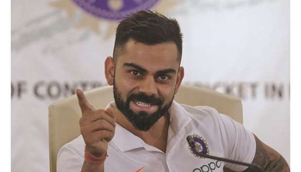 Indiau2019s captain Virat Kohli gestures during a news conference at the Board of Control for Cricket in India (BCCI) headquarters in Mumbai, India, yesterday. (Reuters)