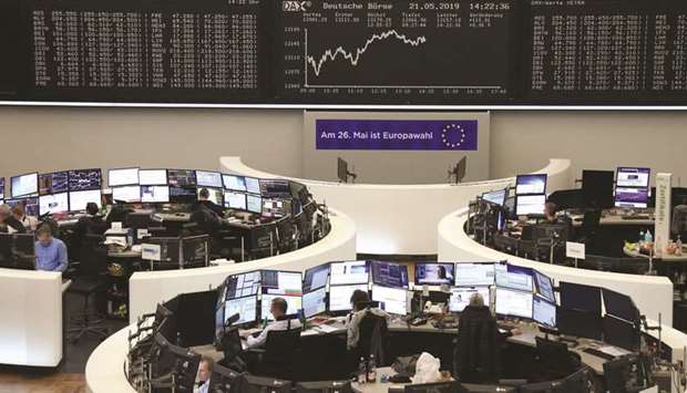 The German share price index DAX graph is seen at the Frankfurt Stock Exchange. The DAX 30 rose 0.9% to 12,143.47 points yesterday.