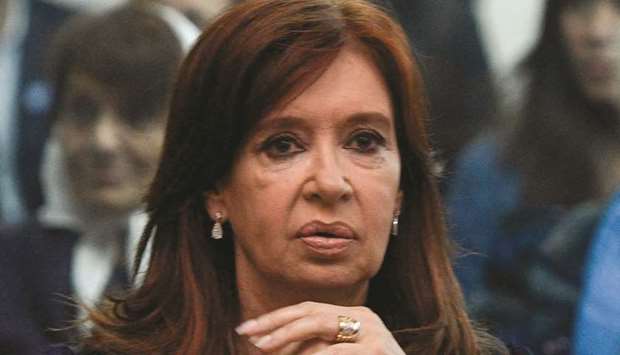 Former Argentine president and current senator Cristina Fernandez de Kirchner at the Comodoro Py courtroom in Buenos Aires yesterday as the first trial against her for alleged corruption offences began.