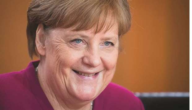 German Chancellor Angela Merkel leads the weekly cabinet meeting in Berlin yesterday.