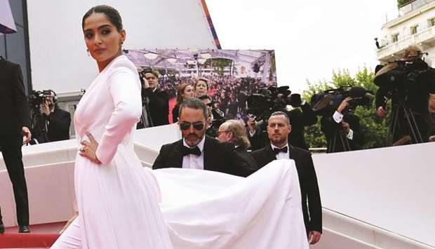 Indian actress Sonam Kapoor arrives on Tuesday for the screening of the film Once Upon a Time in Hollywood.