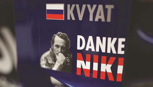 A message in memory of Niki Lauda on the car of Toro Rossou2019s Daniil Kvyat during practice at the Monaco Grand Prix in Monte Carlo. (Reuters)