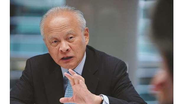 Cui Tiankai, Chinau2019s ambassador to the US, speaks during an interview in New York yesterday. China wants to continue working towards a   trade agreement for President Donald Trump and Chinese President Xi Jinping to finalise, Cui said.