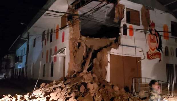 A house damaged by an 8.0 earthquake in Yurimaguas, Peru