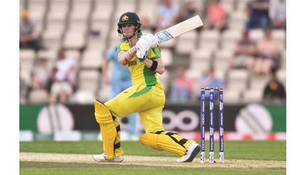 Australiau2019s Steve Smith bats during the 2019 Cricket World Cup warm up match between England and Australia at the Rose Bowl in Southampton. (AFP)