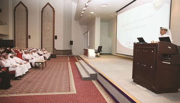 HE the Undersecretary of the Ministry of Education and Higher Education Dr Ibrahim bin Salih al-Nuaimi addressing the officials yesterday.