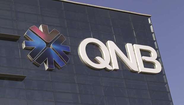 The QNB logo is seen on its building in Doha. CI has assigned a bank standalone rating (BSR) of u2018a-u2019, a core financial strength (CFS) rating of u2018a-u2019 and a u201cvery highu201d extraordinary support level (ESL), to QNB.