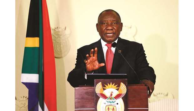 South African President Cyril Ramaphosa announces the composition of the national executive at the Union Buildings in Pretoria, South Africa on Wednesday.