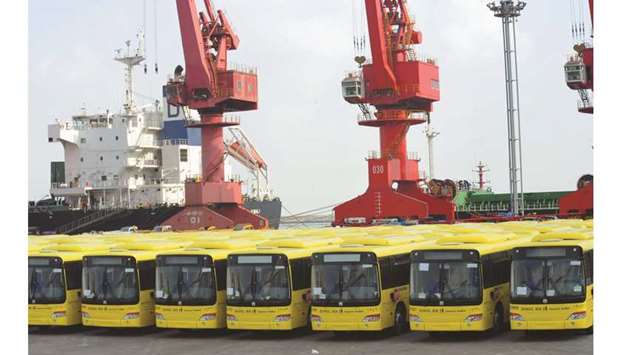 Buses wait to be exported in Lianyungang port. In a report, the World Bank said Chinese economic growth remained u201cresilientu201d with GDP growth at 6.4% year-on-year in the fourth quarter of 2018 and first quarter of 2019, despite high global uncertainty due to slowing global growth and rising trade tensions.