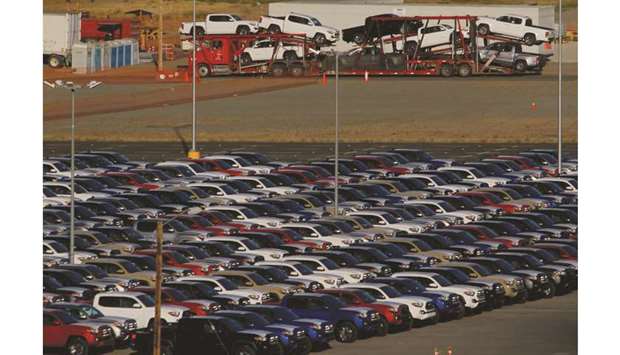 Newly assembled vehicles are seen at a stockyard of the Toyota Motor in Tijuana, Mexico. Toyota, which has been expanding US production of pick-up trucks, exports less than 10%.