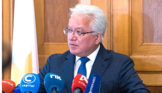 Justice Minister Ionas Nicolaou during a press conference in Nicosia. AFP/HO/PIO