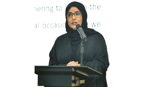 ADDRESS: Amal bint Abdullatif al-Mannai, Chief Executive Officer of Qatar Foundation for Social Work, speaking at the event.