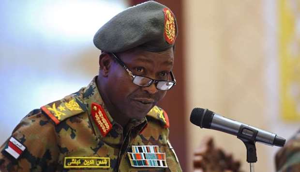 Spokesman of the Sudan's Transitional Military Council Lieutenant General Shamseddine Kabbashi speaks during a press conference in Khartoum yesterday.