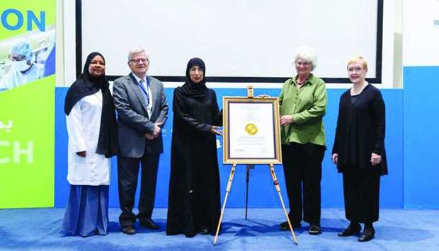 HE the Minister of Public Health and HMC managing director Dr Hanan Mohamed al-Kuwari and other officials at the announcement of 13 HMC facilities getting JCI Gold Seal international accreditation.