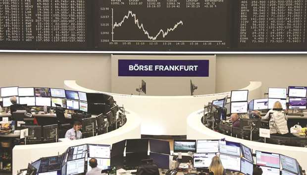 The German share price index DAX graph is seen at the Frankfurt Stock Exchange. The DAX 30 gained 0.7% to 12,179.93 points yesterday.