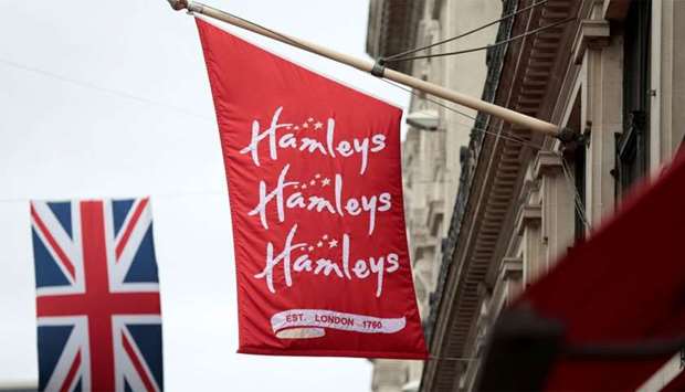 A flag flies outside the Hamleys toy shop in London