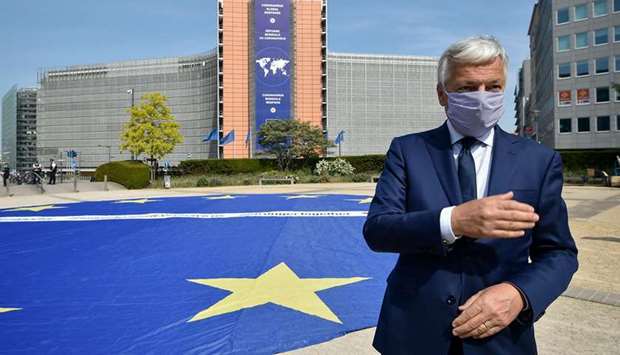 European Justice Commissioner Didier Reynders speaks during an event in Brussels to mark Europe Day, celebrating the 70th anniversary of the signing of the Schuman declaration.