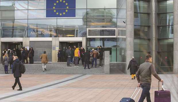 Visitors arrive at the European Parliamentu2019s Altiero Spinelli in Brussels, Belgium. In their joint proposal sent to the other 25 EU member states, the French and Dutch trade ministers urge the European Commission to be ready to raise tariffs against trade partners that fail to meet their commitments on sustainable development.