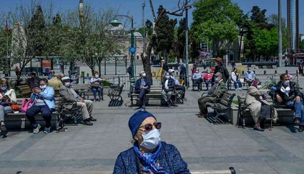 Elderly people enjoy time out at Besiktas, Istanbul, after more than a month of lockdown restrictions.