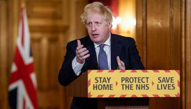 Prime Minister Boris Johnson holds the daily news conference on the Covid-19 outbreak at 10 Downing Street in London, Britain, yesterday.