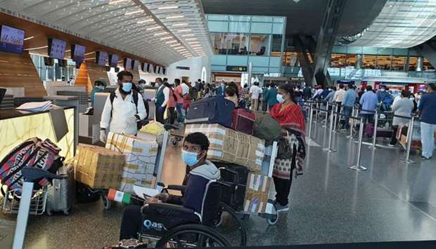 Snapshots from Hamad International Airport on Tuesday, as 181 passengers left Doha for Thiruvananthapuram on the second repatriation flight. Picture courtesy of Indian embassy