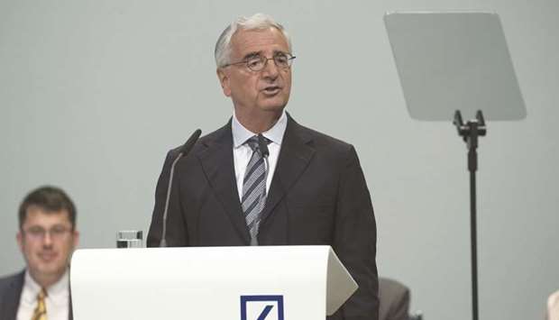 Paul Achleitner, chairman of Deutsche Bank, addresses the banku2019s annual general meeting in Frankfurt (file). The recommendation not to endorse his actions is a blow to one of Europeu2019s most prominent bankers as Germanyu2019s largest lender tries to reverse five years of losses.