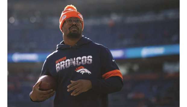 File photo of Denver Broncosu2019 linebacker Von Miller during a warm-up session. (TNS)