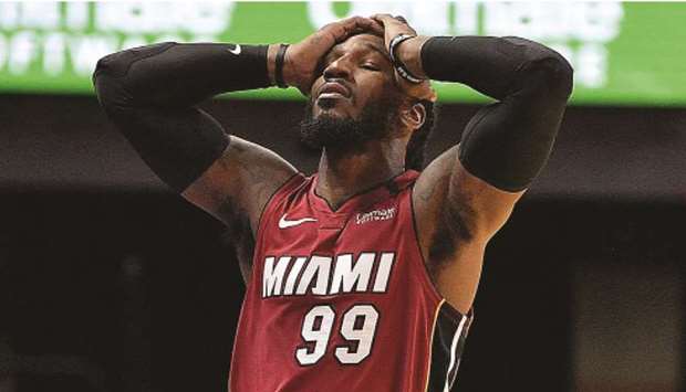The Miami Heatu2019s Jae Crowder reacts to a foul call during a regular NBA game against the Orlando Magic at the AmericanAirlines Arena in Miami on March 4, 2020. (TNS)