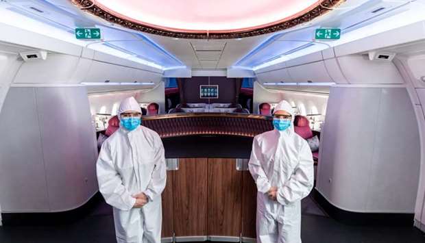 Qatar Airways cabin crew have already been wearing PPE during flights for a number of weeks, including gloves and face masks.