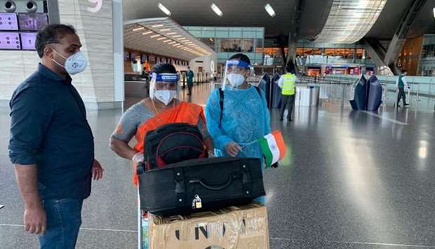 Kozhikode-bound passengers at Hamad International Airport in Doha Monday