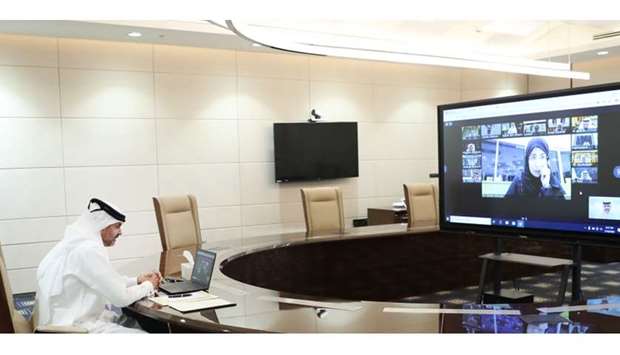 HE the Prime Minister and Minister of Interior Sheikh Khalid bin Khalifa bin Abdulaziz al-Thani chairs the cabinet meeting Monday evening via video-conference