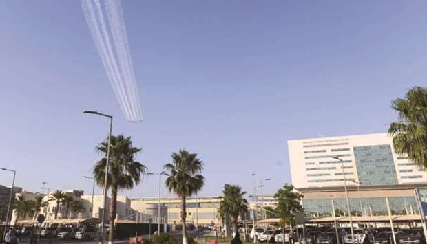 A moment of the air show above Hamad General Hospital.