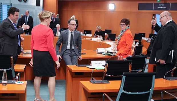 (L-R) German Labour Minister Hubertus Heil, Family Minister Franziska Giffey, Foreign Minister Heiko Maas, Defence Minister Annegret Kramp-Karrenbauer and Economy Minister Peter Altmaier